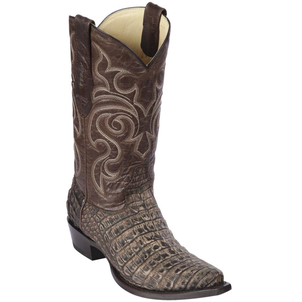 Los Altos | Sanded Brown Caiman Belly Snip Toe Boots | Brown San