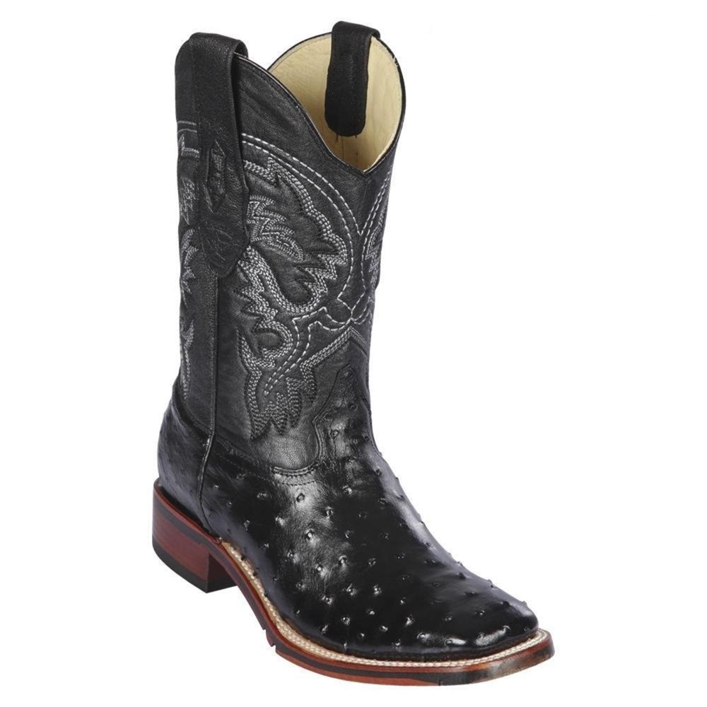 Los Altos | Black Ostrich Square Toe Western Boots | Black