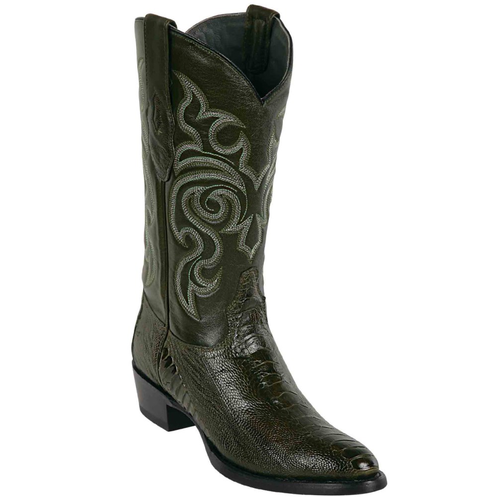 Los Altos | Ostrich Leg Olive Green Cowboy Boots R-Toe | Olive G