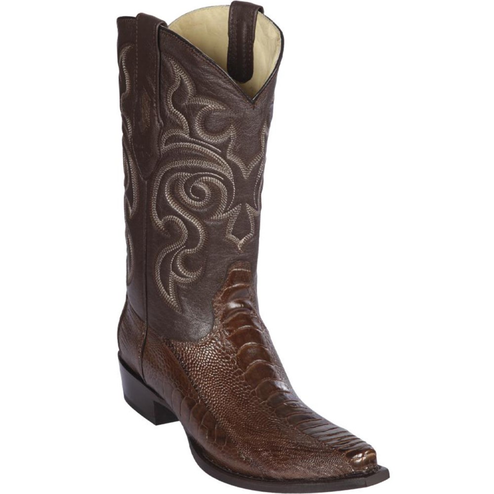 Los Altos | Brown Snip Toe Ostrich Leg Boots | Brown