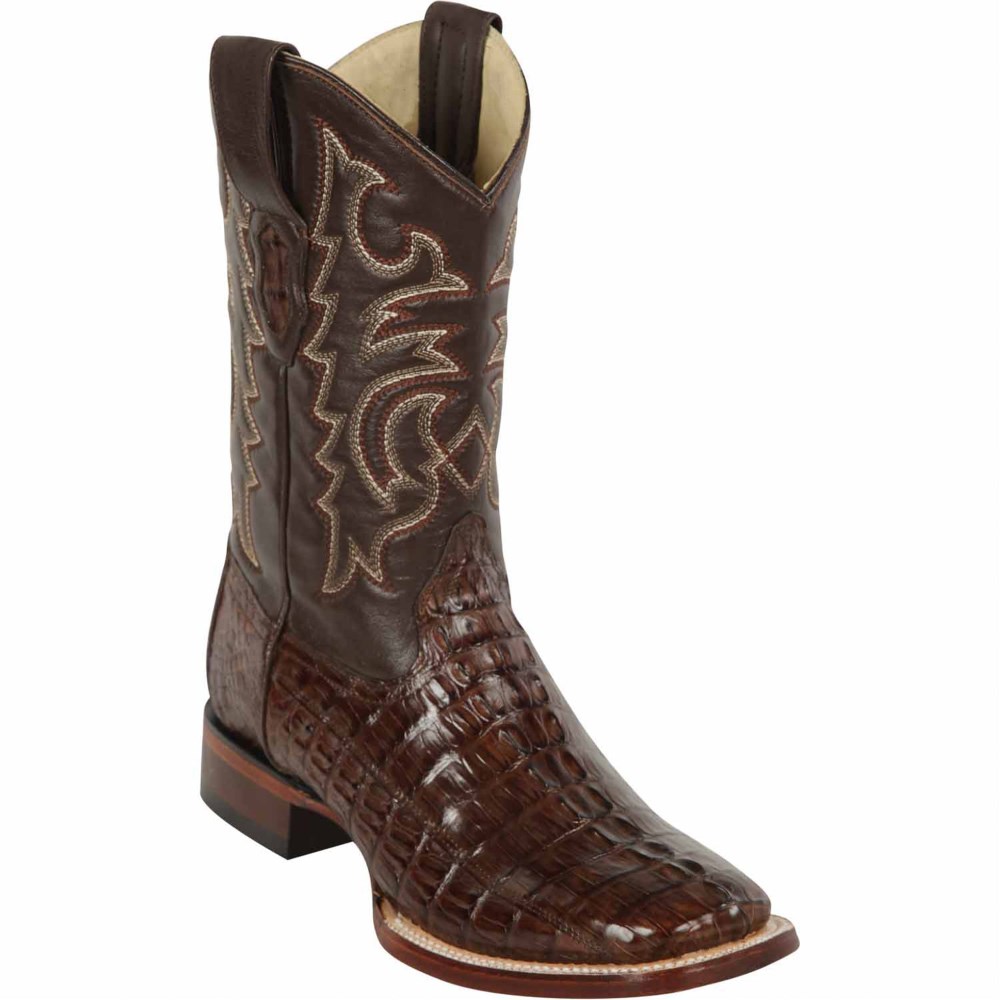 Los Altos | Brown Square Toe Cowboy Boots Caiman | Brown