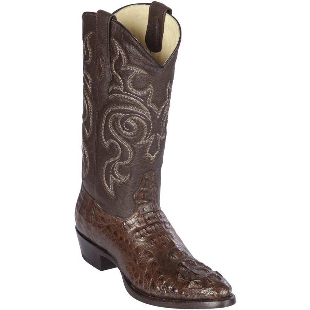 Los Altos | Brown Caiman Horn-Back R-Toe Western Boots | Brown