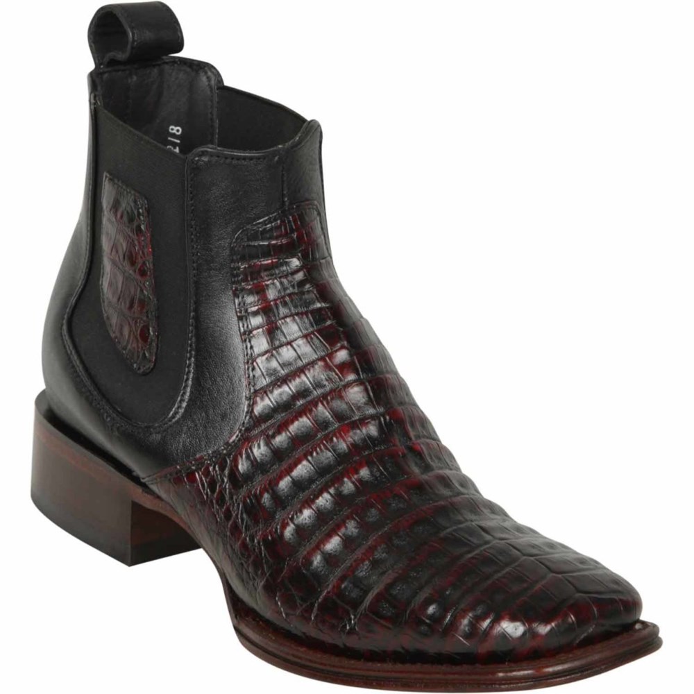 Los Altos | Short Square Toe Caiman Boots Black Cherry | Black C