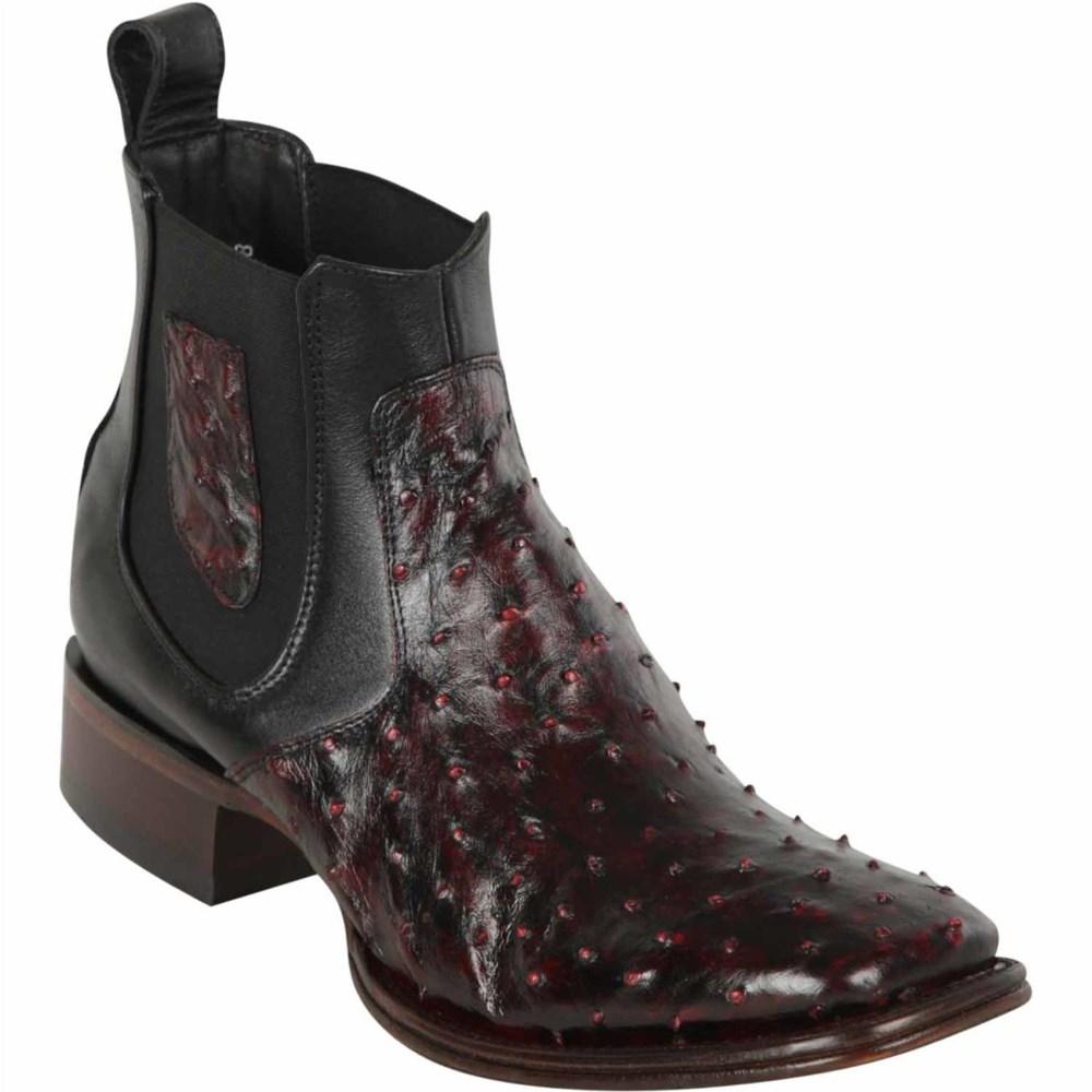 Los Altos | Short Square Toe Black Cherry Ostrich Leather Boots