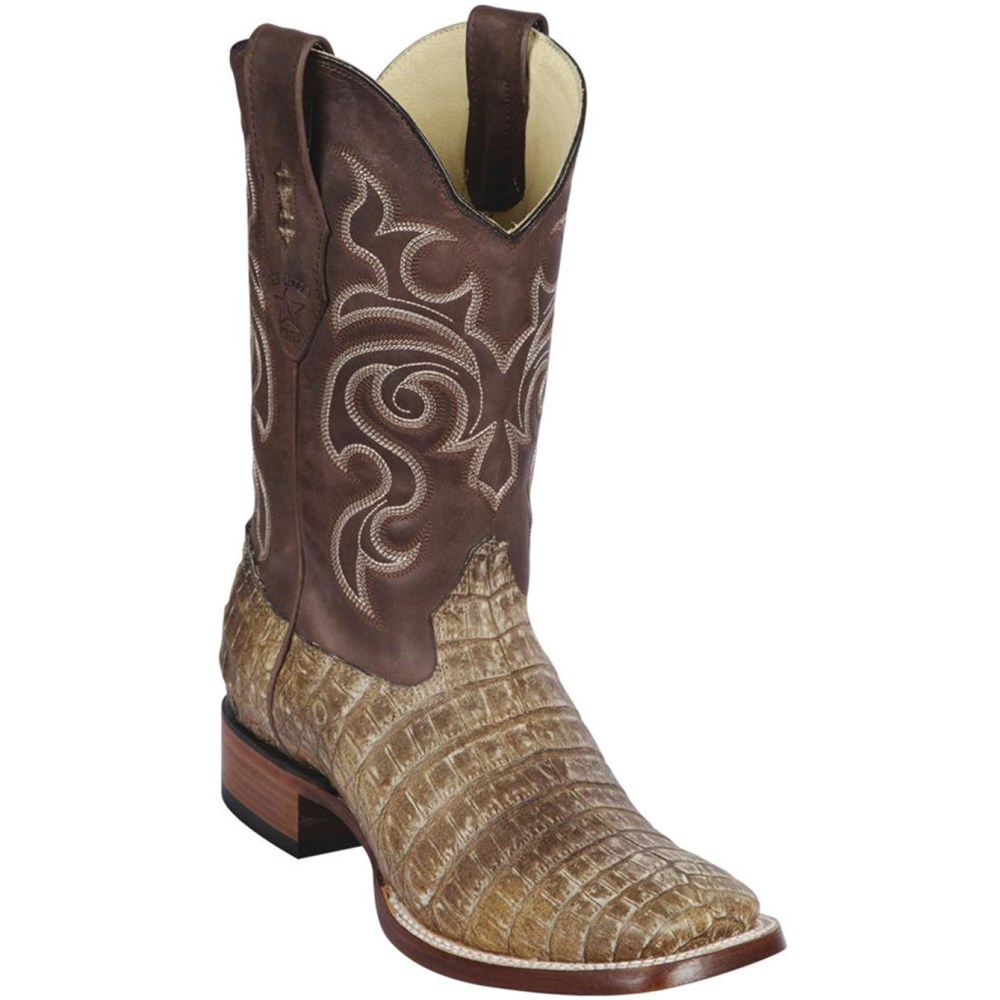 Los Altos | Sahara Stone Caiman Square Toe Boots | Stone