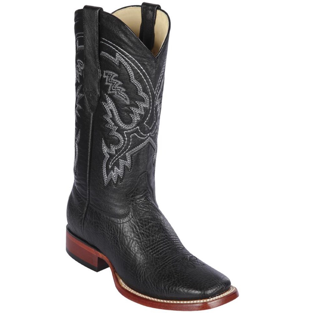 Los Altos | Bull Shoulder Black Square Toe Cowboy Boots | Black