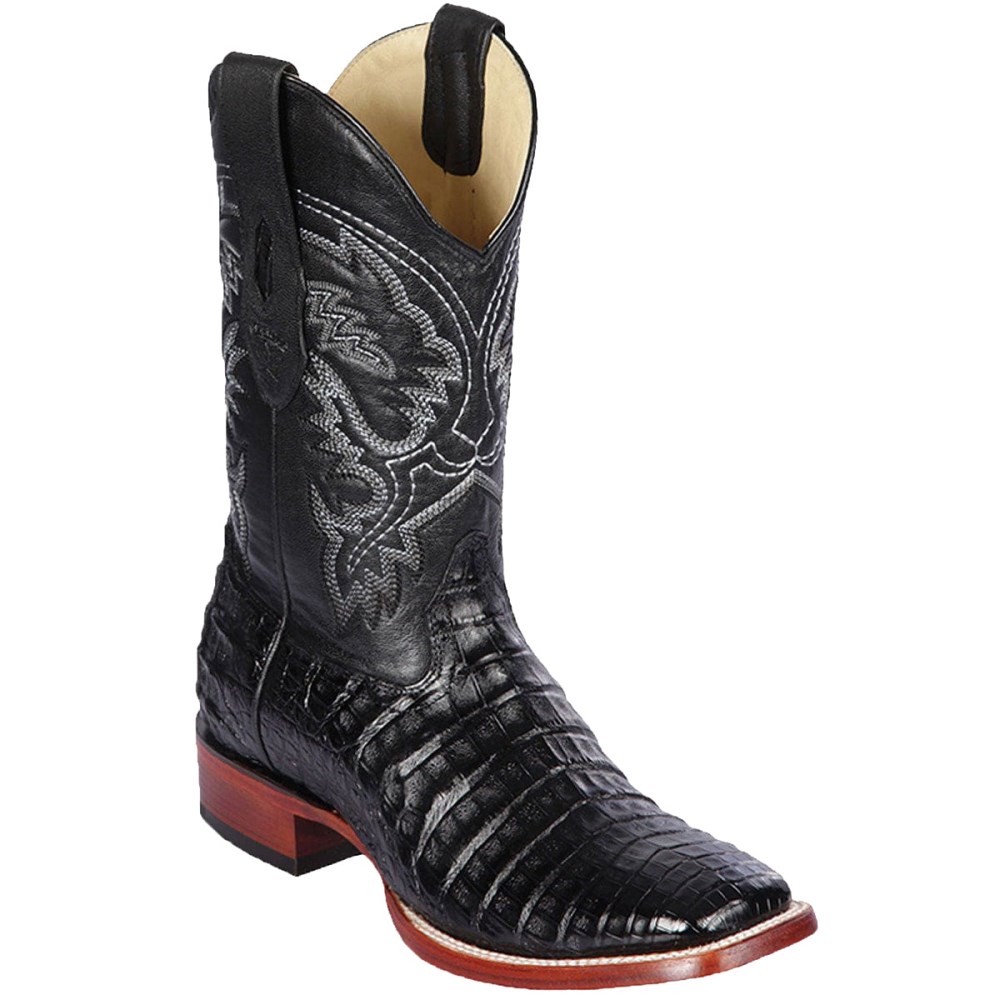 Los Altos | Black Caiman Square Toe Cowboy Boots | Black