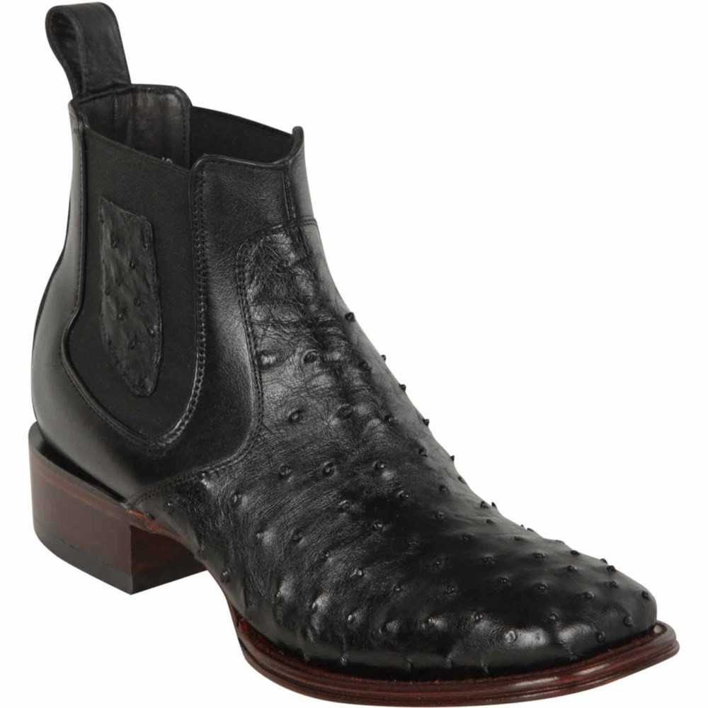 Los Altos | Mens Short Black Ostrich Boots | Black