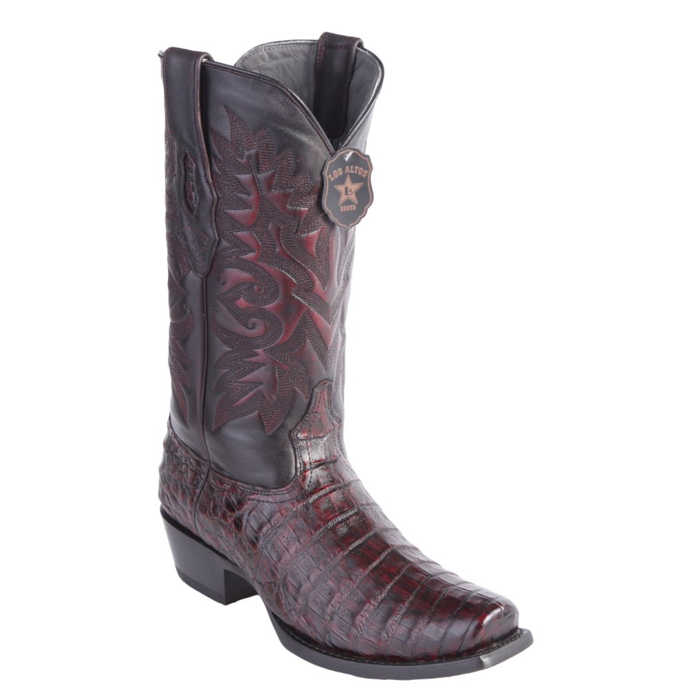 Los Altos | Black Cherry Caiman Belly Square Toe Cowboy Boots |