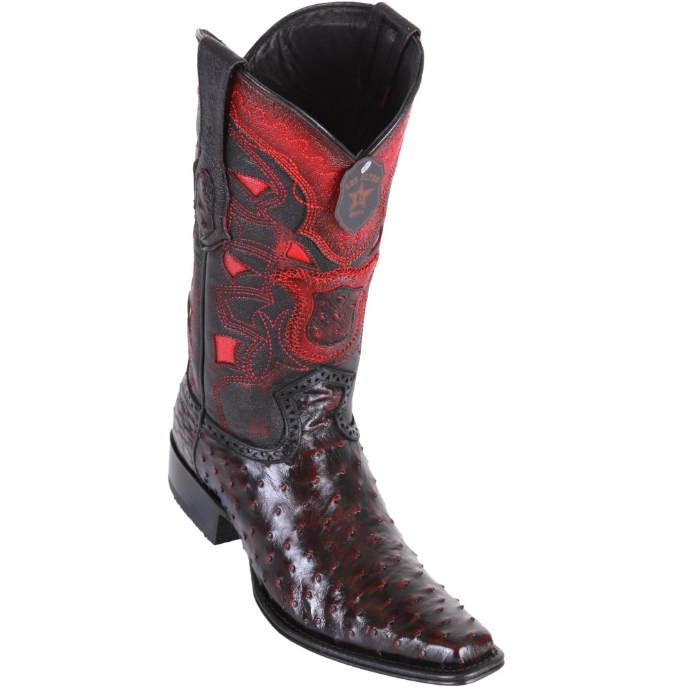 Los Altos | Black Cherry Ostrich Boots European Square Toe | Bla