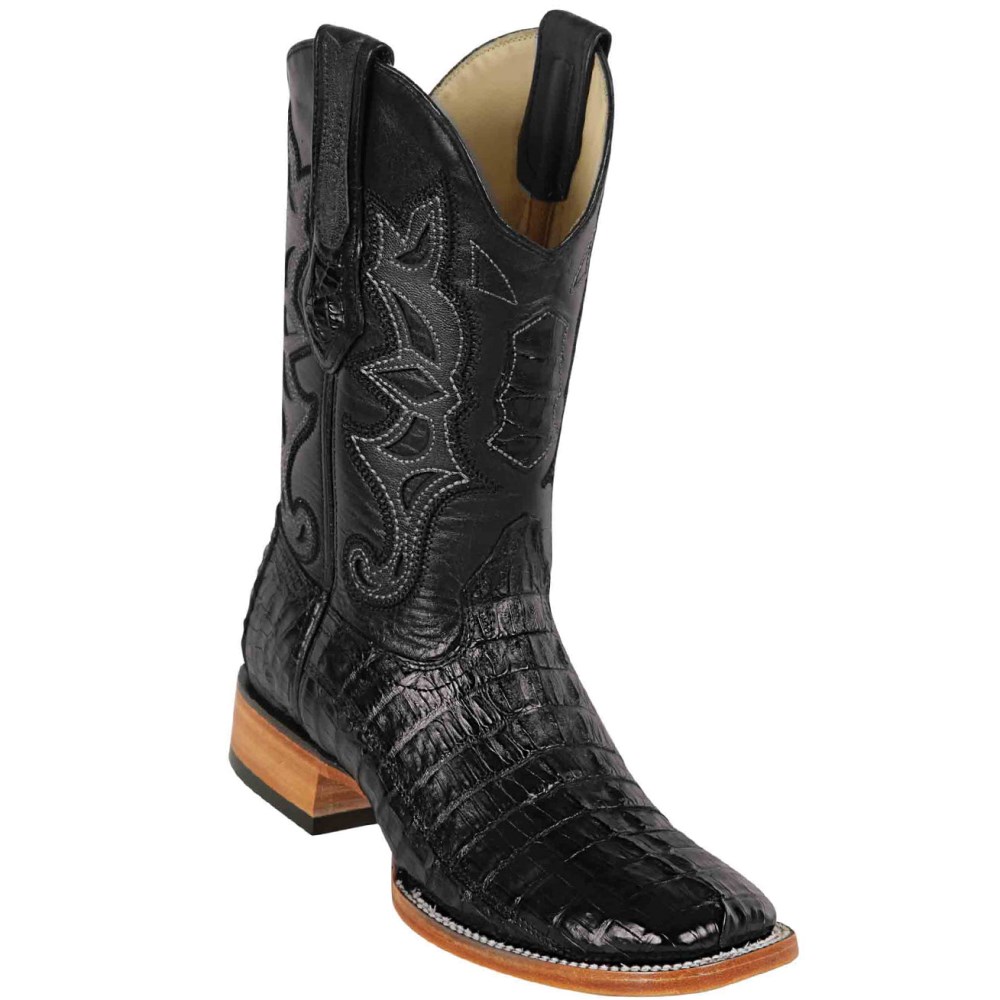 Los Altos | Black Square Toe Caiman Tail Boots | Black