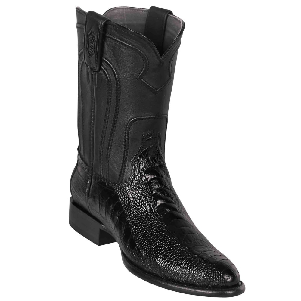 Los Altos | Black Roper Ostrich Leg Western Boots | Black