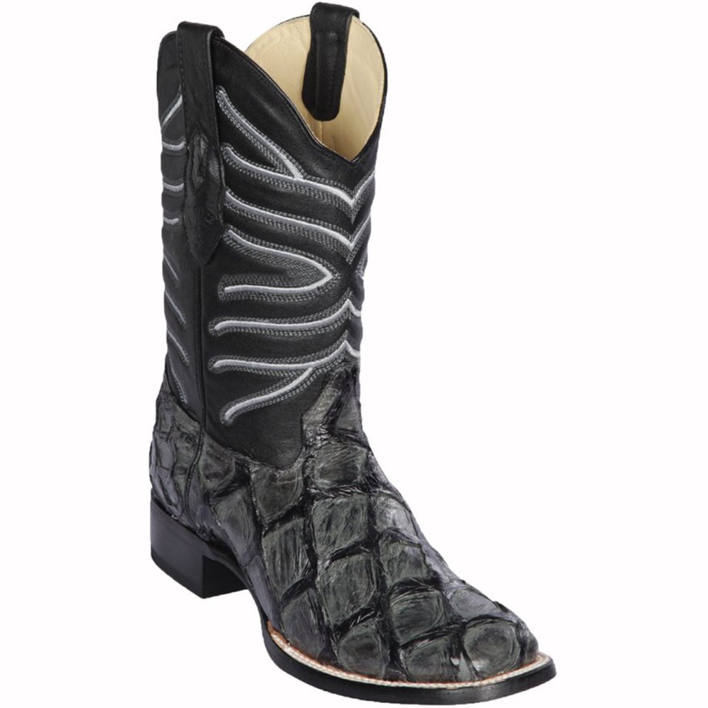 Los Altos | Pirarucu Fish Grey Square Toe Boots | Grey Glossy