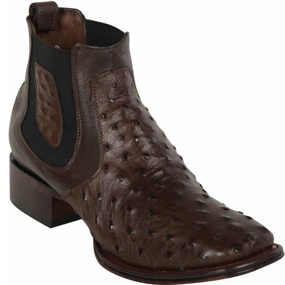 Los Altos | Mens Short Brown Ostrich Leather Boots Square Toe |