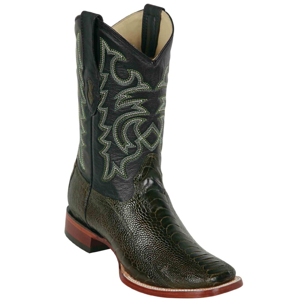 Los Altos | Ostrich Leg Square Toe Cowboy Boots Olive Green | Ol