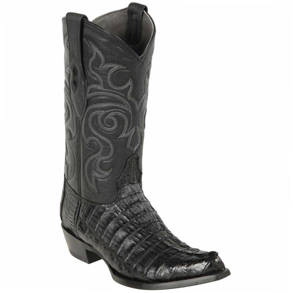 Los Altos | Black Caiman Tail Snip Toe Cowboy Boot | Black