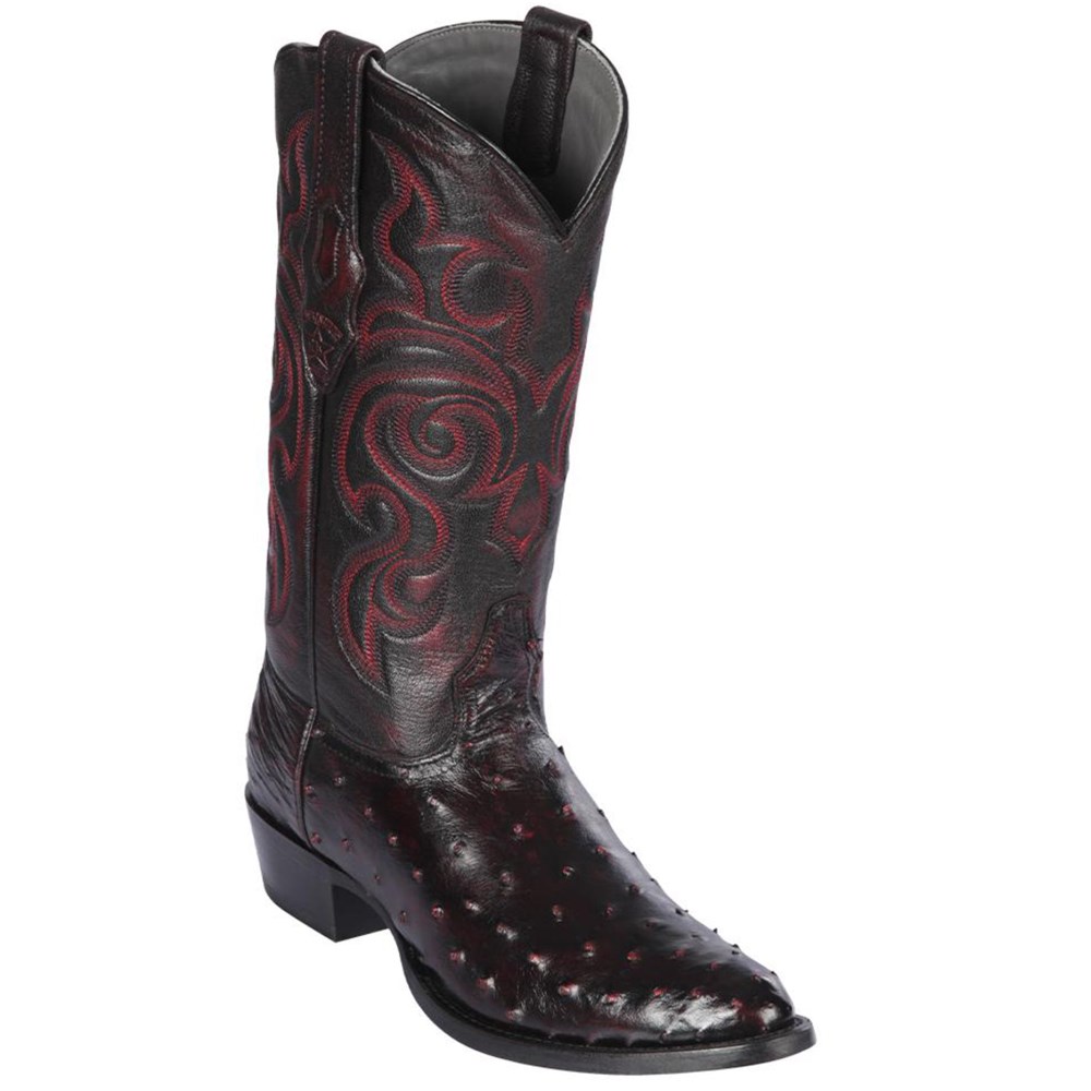 Los Altos | Black Cherry Ostrich R-Toe Western Boots | Black Che