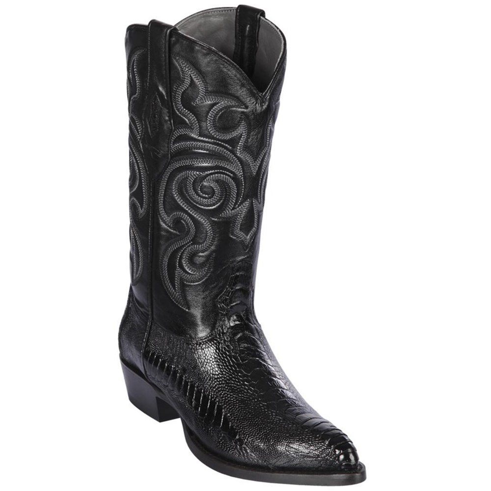 Los Altos | Black Ostrich Leg J-Toe Western Boots | Black