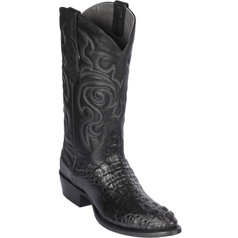 Los Altos | Hornback Caiman Boots Round Toe | Black