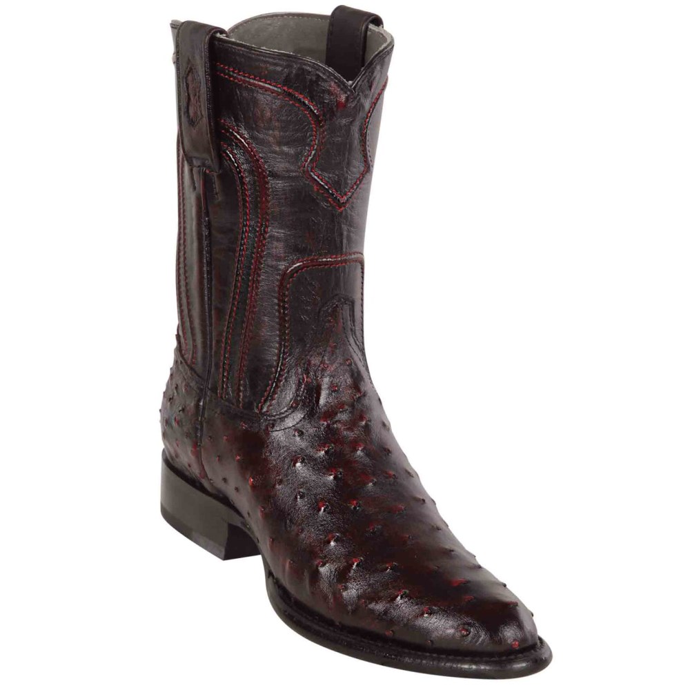 Los Altos | Black Cherry Roper Ostrich Western Boots | Black Che