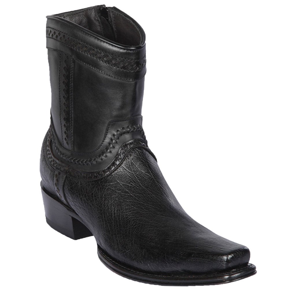 Los Altos | Smooth Ostrich Black Short Cowboy Boots | Black