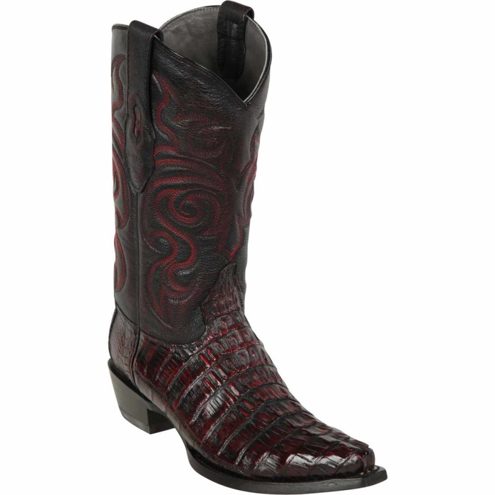 Los Altos | Caiman Tail Snip Toe Western Boots | Black Cherry