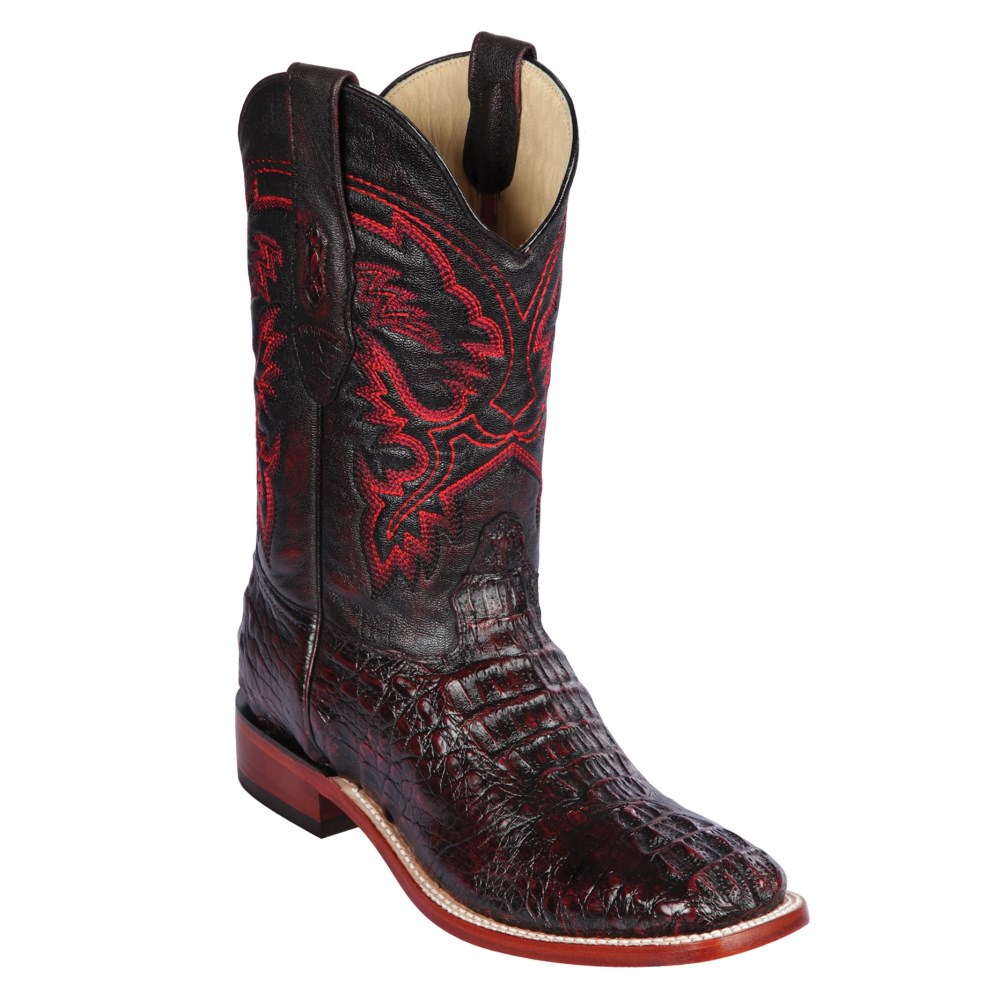 Los Altos | Caiman Horn-Back Square Toe Cowboy Boots | Black Che