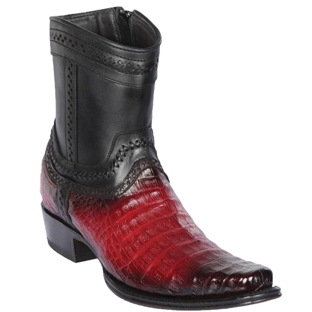 Los Altos | Caiman Belly Short Cowboy Boots Burgundy | Burgundy