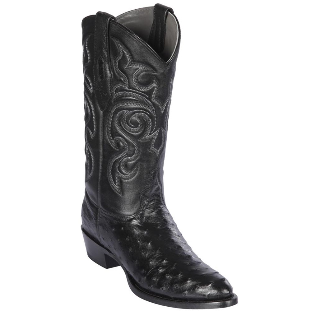 Los Altos | Black Ostrich Boots R-Toe | Black