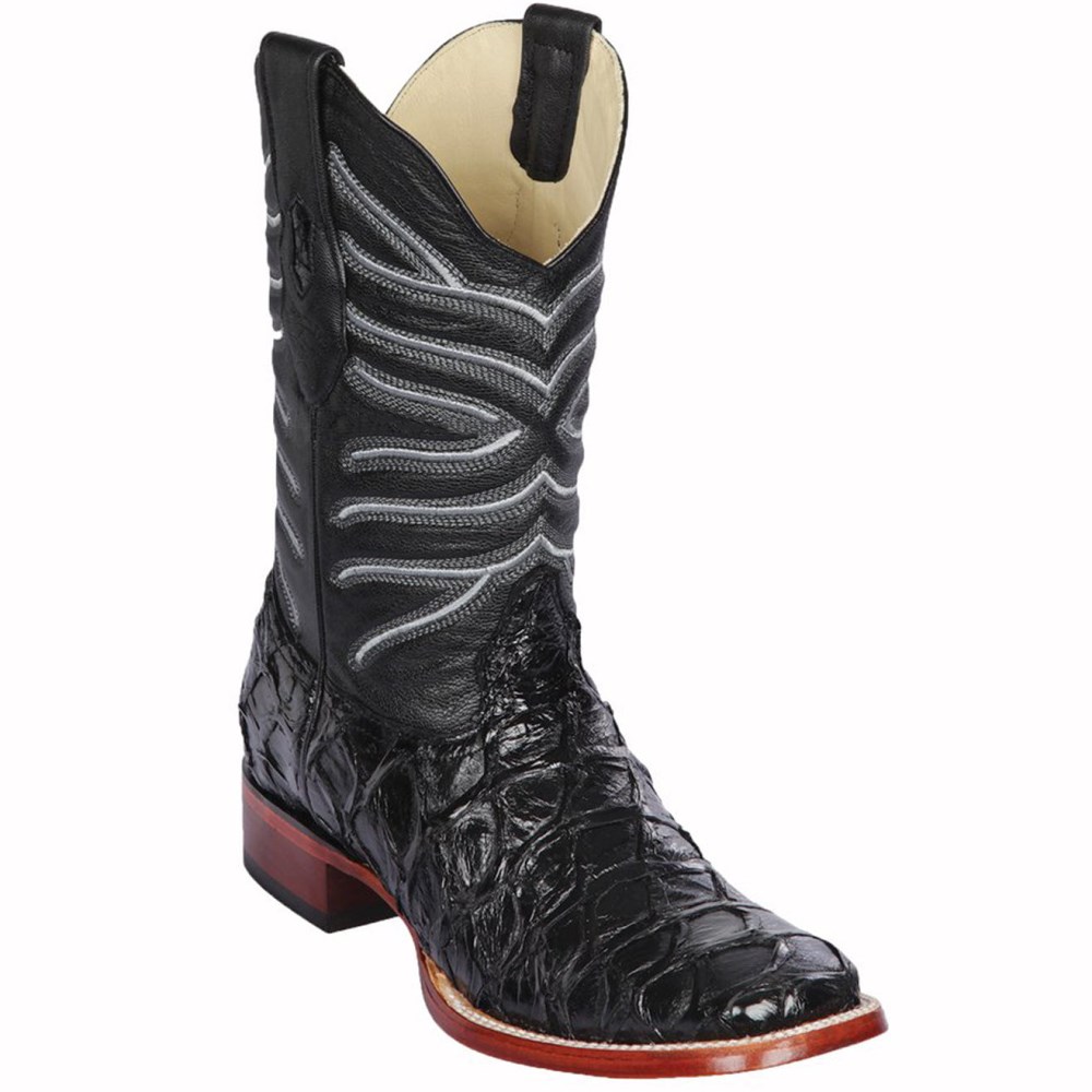 Los Altos | Black Pirarucu Fish Cowboy Boots | Black