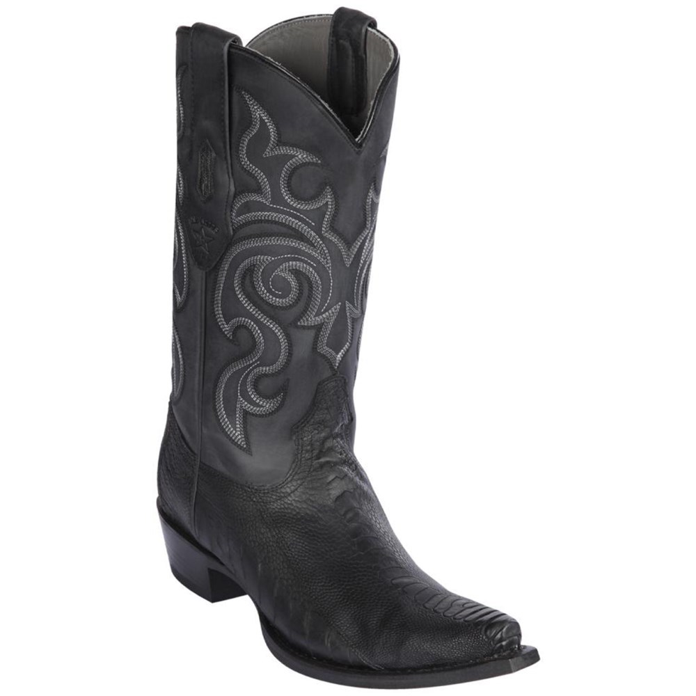 Los Altos | Ostrich Leg Snip Toe Western Boots | Black