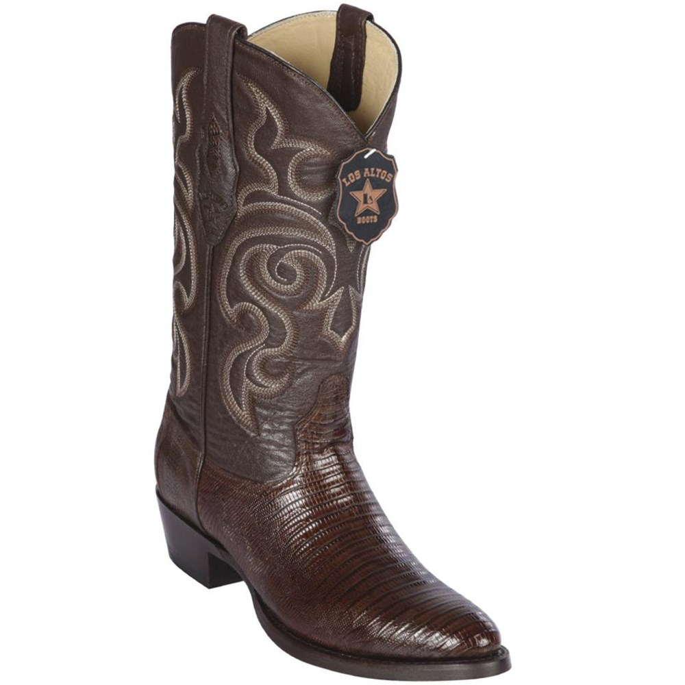 Los Altos | Lizard Teju R-Toe Brown Cowboy Boots | Brown