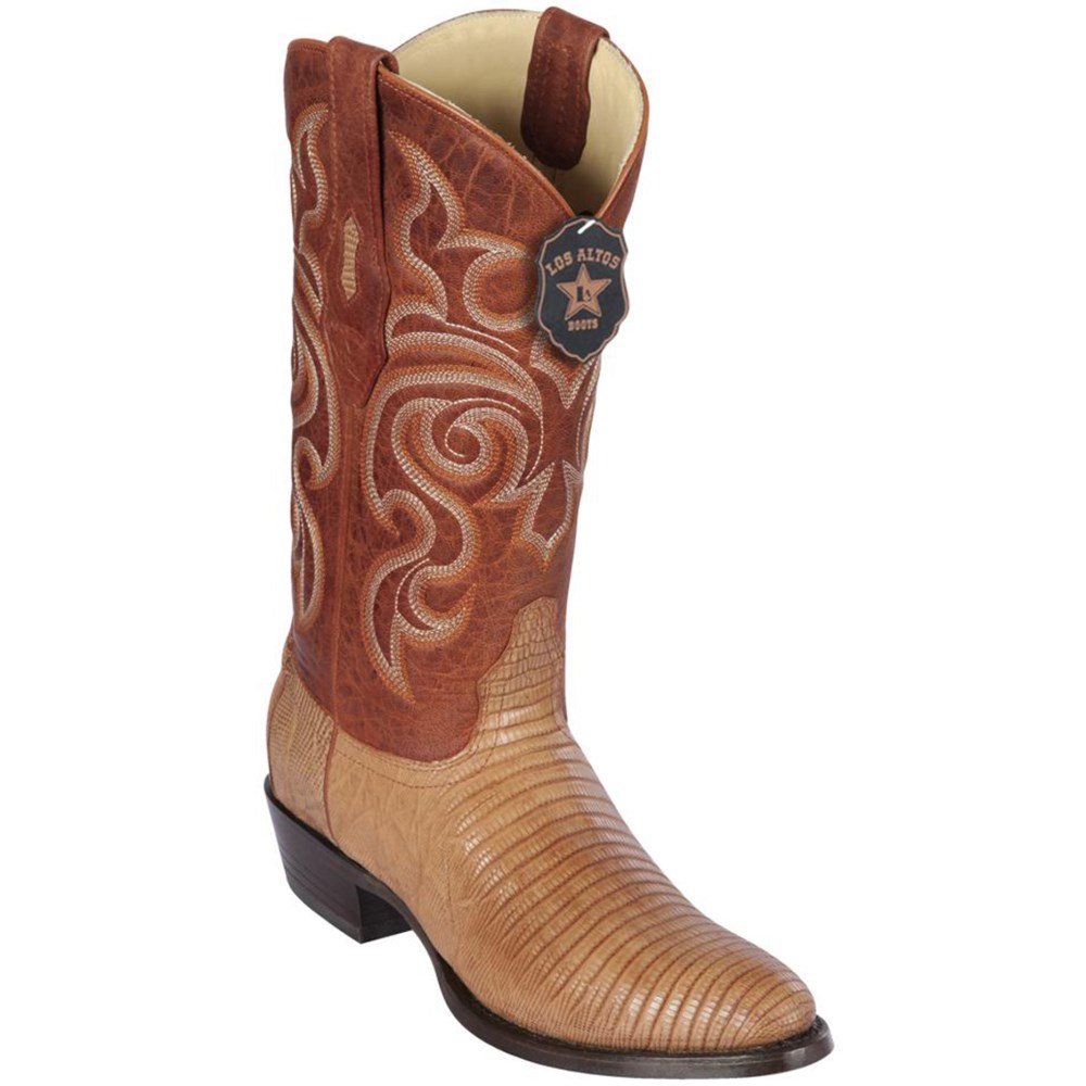 Los Altos | Mens Lizard Boots Round Toe | Cognac