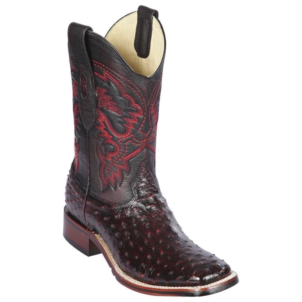 Los Altos | Black Cherry Ostrich Square Toe Western Boots | Blac