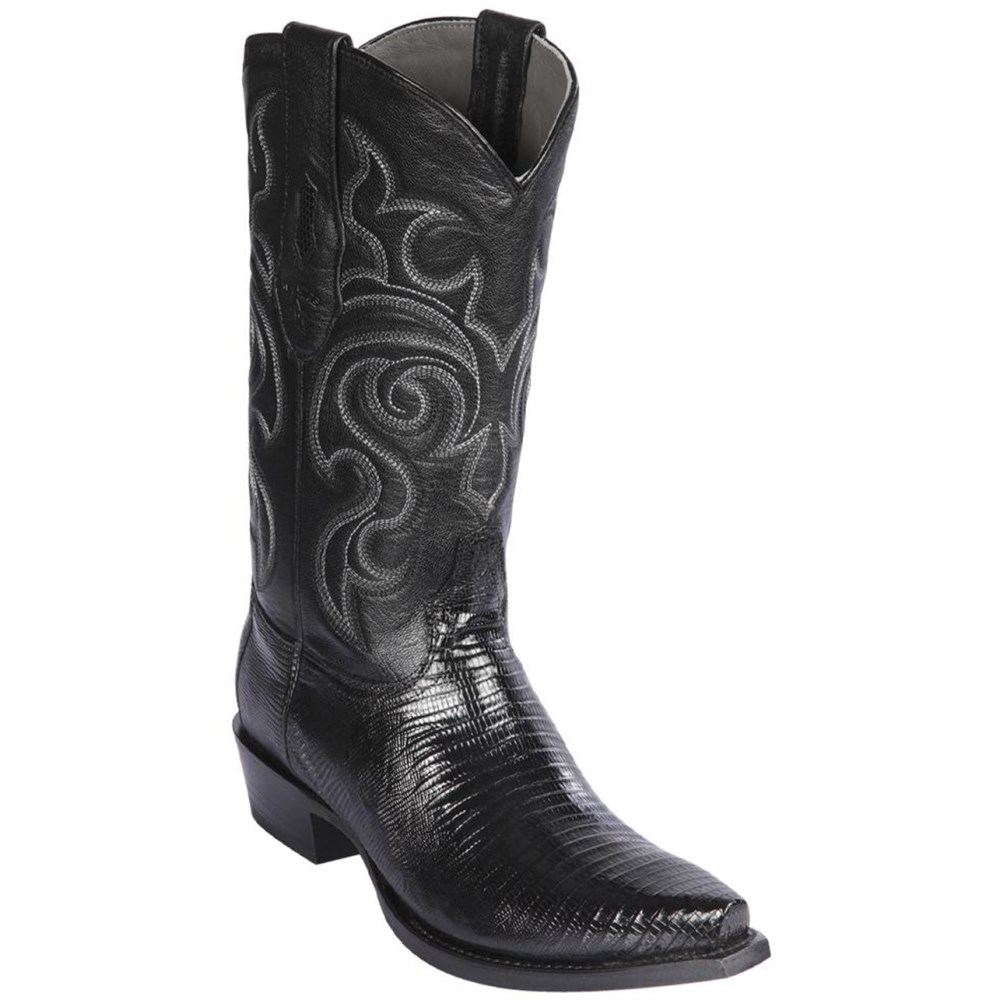 Los Altos | Black Lizard Cowboy Boots Snip Toe | Black