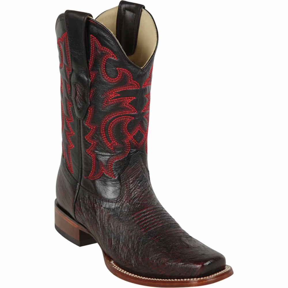 Los Altos | Mens Square Toe Smooth Ostrich Boots Black Cherry |