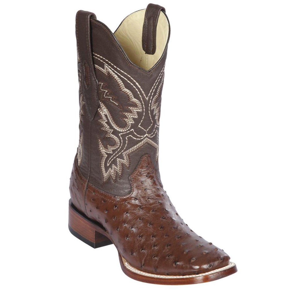 Los Altos | Brown Ostrich Square Toe Cowboy Boots | Brown