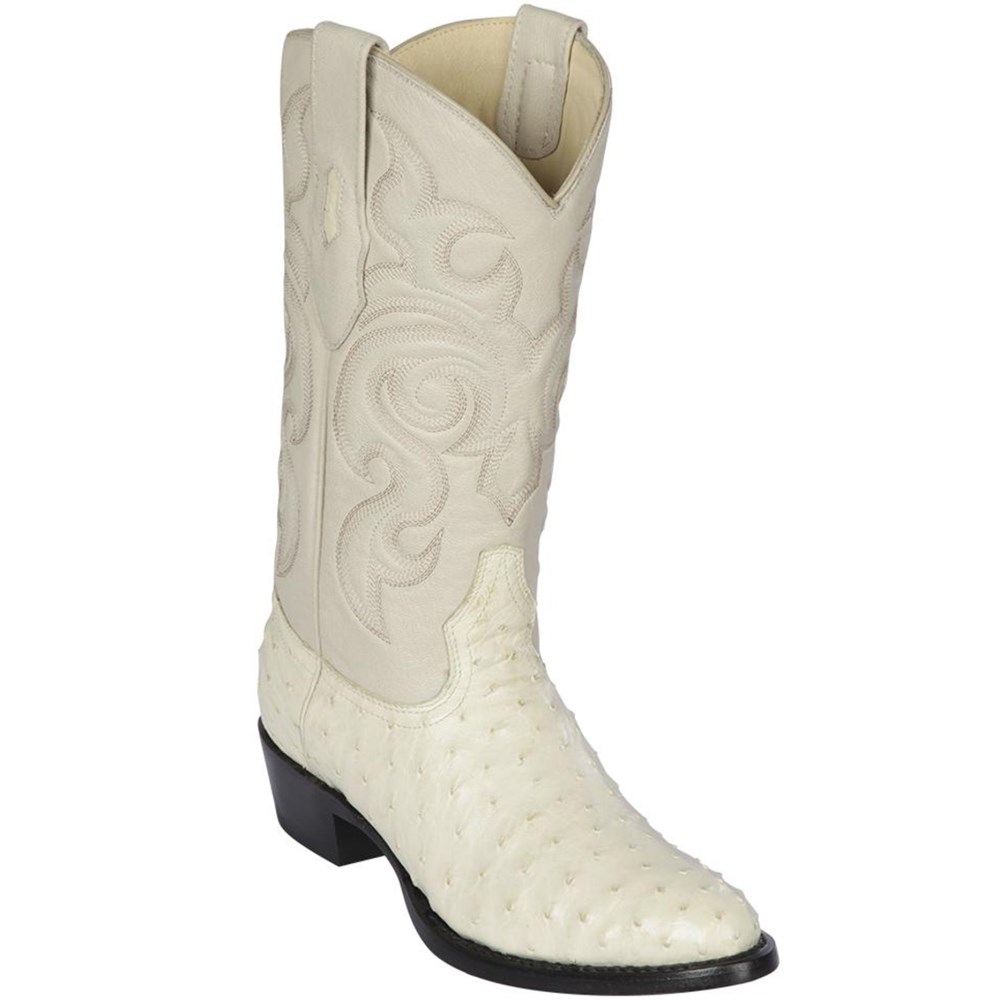 Los Altos | Winter-White Ostrich Skin Boots R-Toe | Winter-White