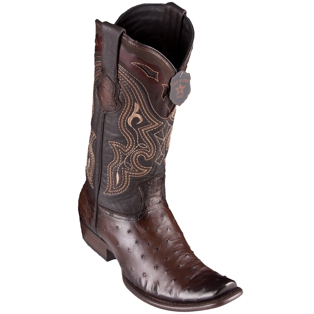 Los Altos | Brown Ostrich Boots Dubai Square Toe | Faded Brown