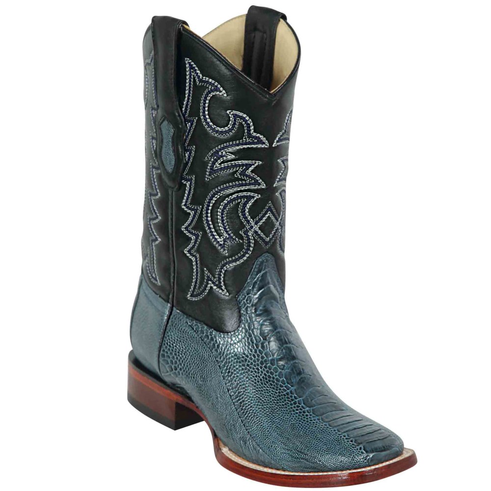 Los Altos | Blue Square Toe Ostrich Leg Boots | Blue