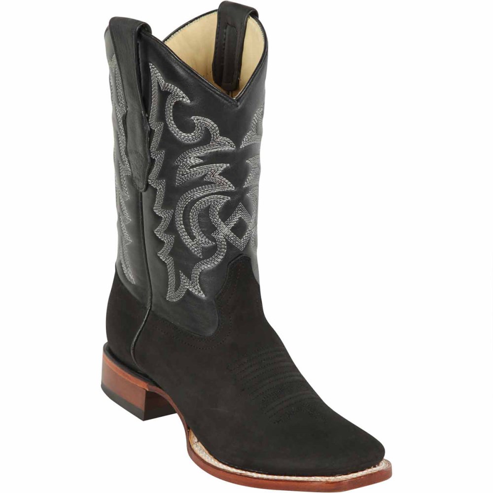 Los Altos | Black Suede Square Toe Western Boots | Black