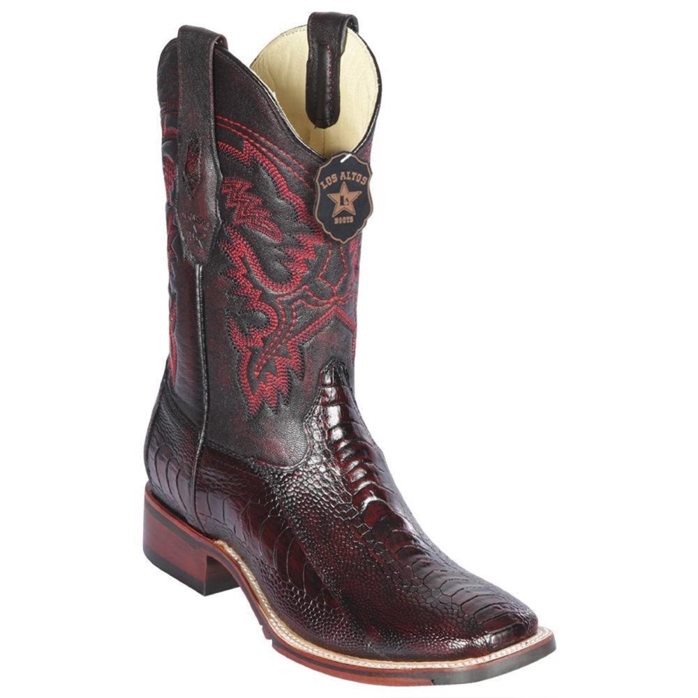 Los Altos | Ostrich Leg Square Toe Cowboy Boots | Black Cherry