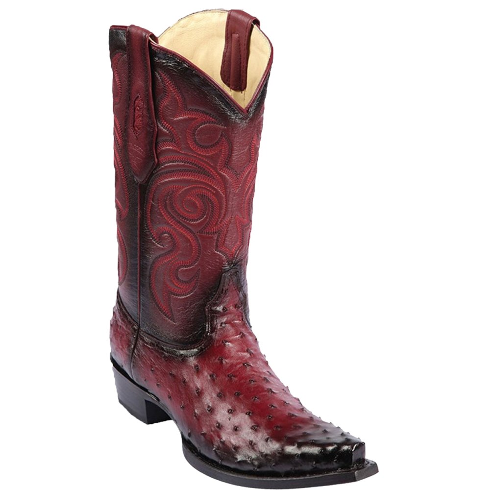 Los Altos | Western Ostrich Leather Boots | Burgundy