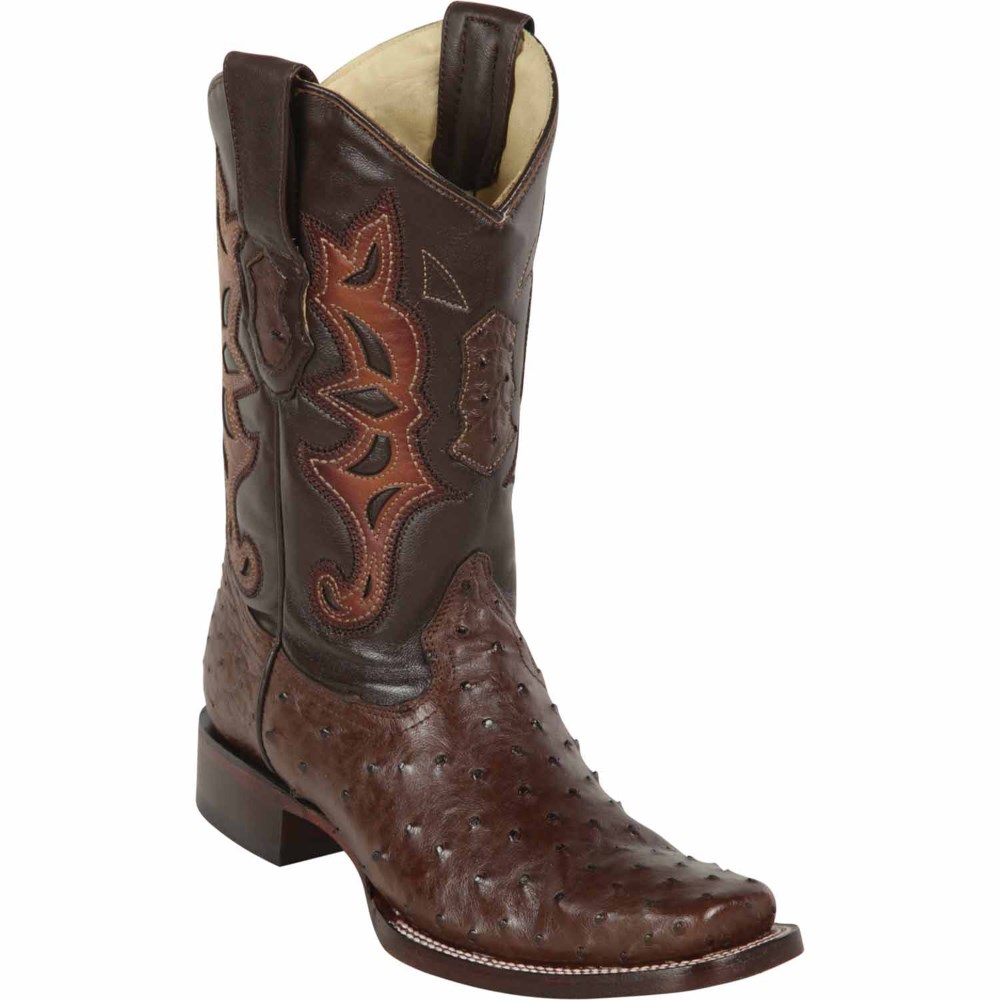 Los Altos | Square Toe Ostrich Boots Brown | Brown