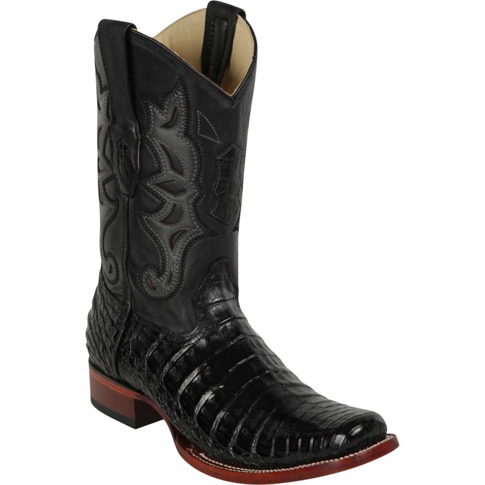 Los Altos | Black Square Toe Caiman Boots | Black