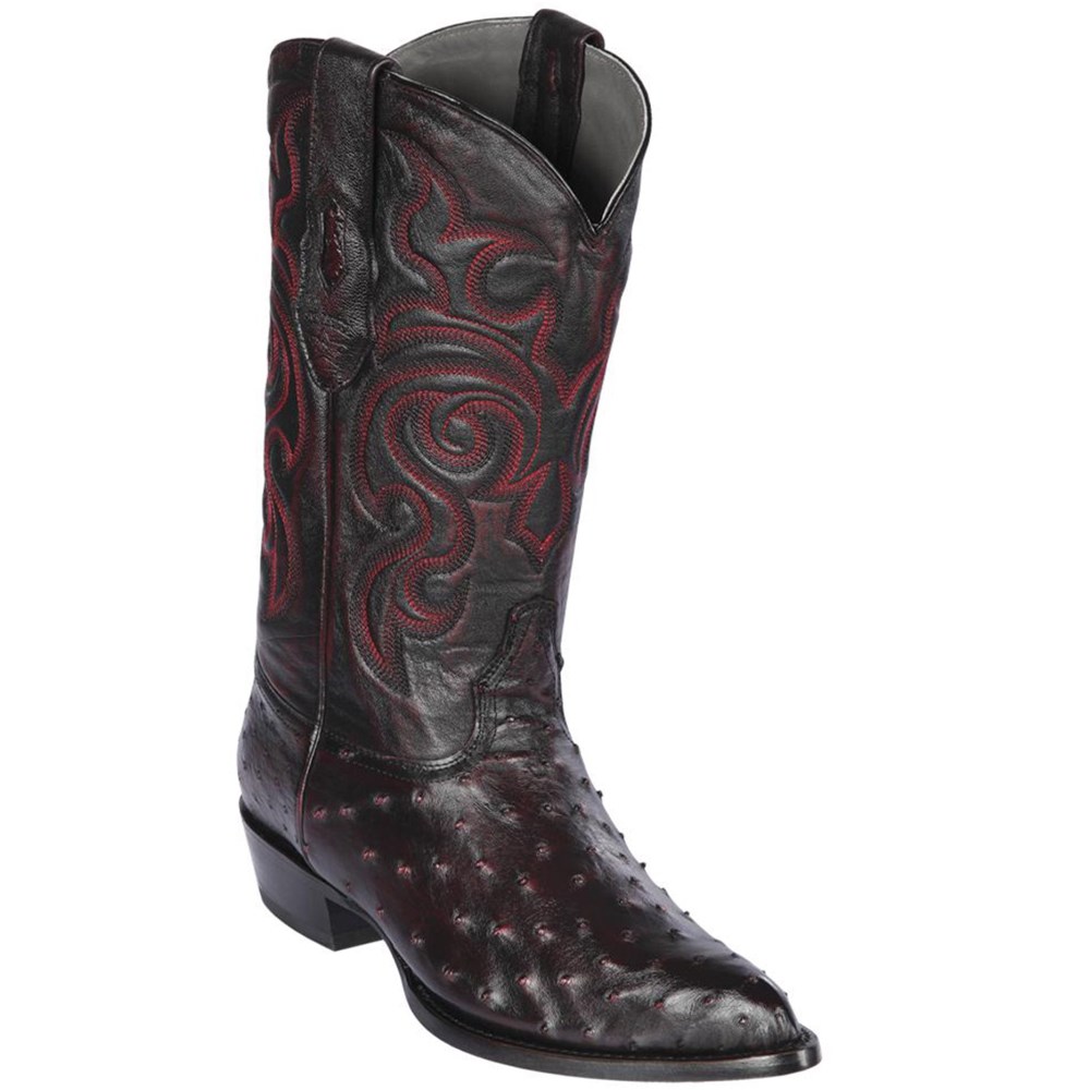 Los Altos | Black Cherry Ostrich Boots J-Toe | Black Cherry