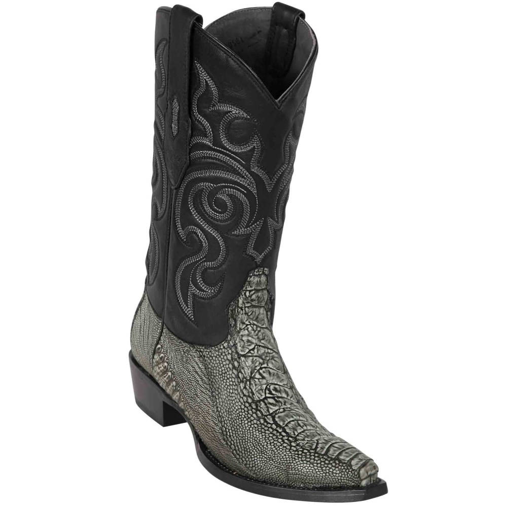 Los Altos | Rustic Black Ostrich Leg Boots | Rustic Black