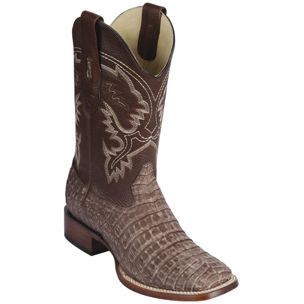 Los Altos | Caiman Belly Square Toe Cowboy Boots Sahara Brown |