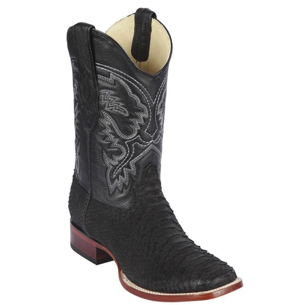 Los Altos | Suede Black Python Cowboy Boots | Black