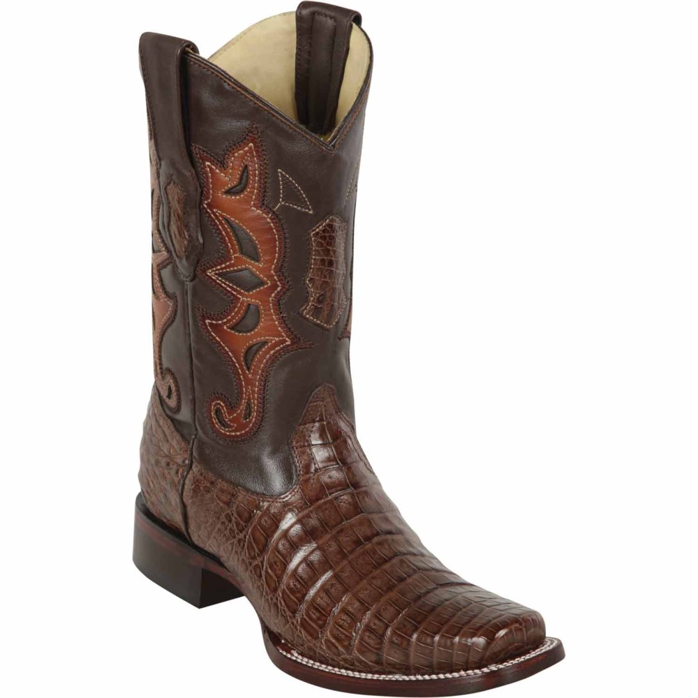 Los Altos | Brown Caiman Cowboy Boots Square Toe | Brown